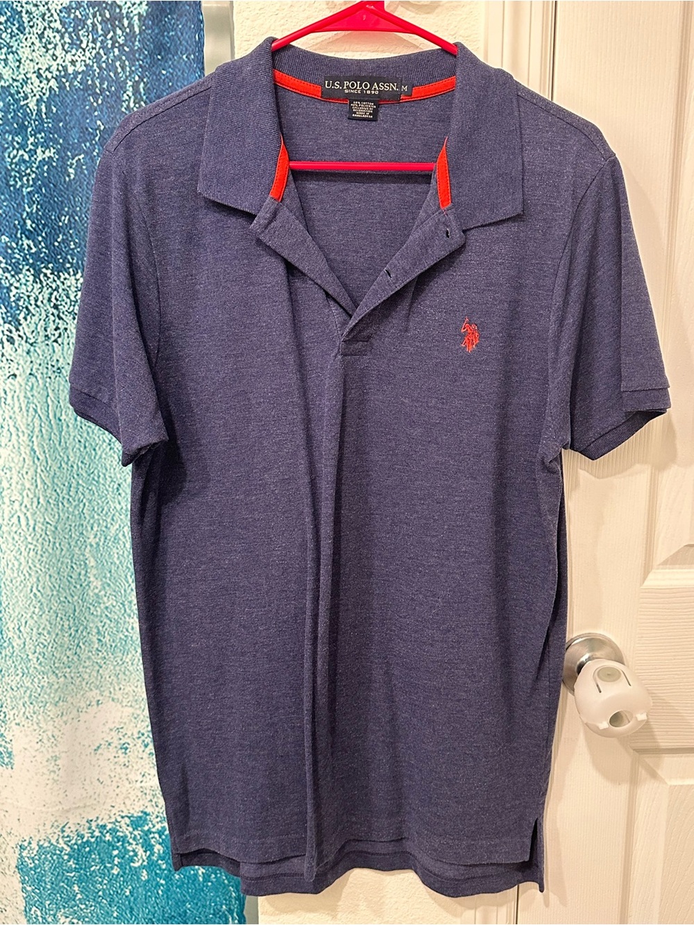 #27 U.S. Polo Assn. Men's Heather Navy Polo with Red Logo Trim